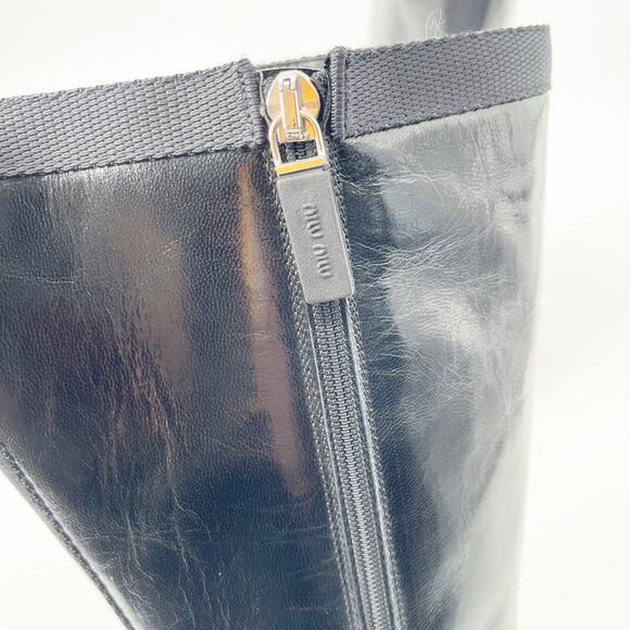 Vintage Miu Miu Black Leather Bubble Sole Square Toe Block Heel Boots IT 37.5 - Picture 10 of 15